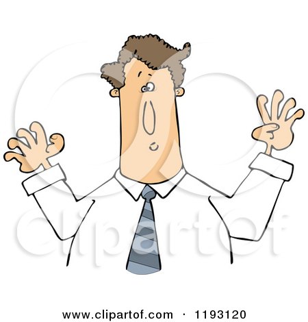 Cartoon of a Caucasian Businessman Holding His Arms up - Royalty Free Vector Clipart by djart