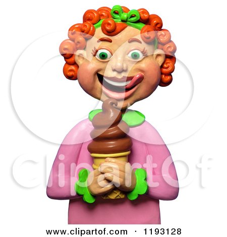 Clipart of a 3d Red Haired Girl Licking Her Lips and Looking at a Chocolate Ice Cream Cone - Royalty Free CGI Illustration by Amy Vangsgard