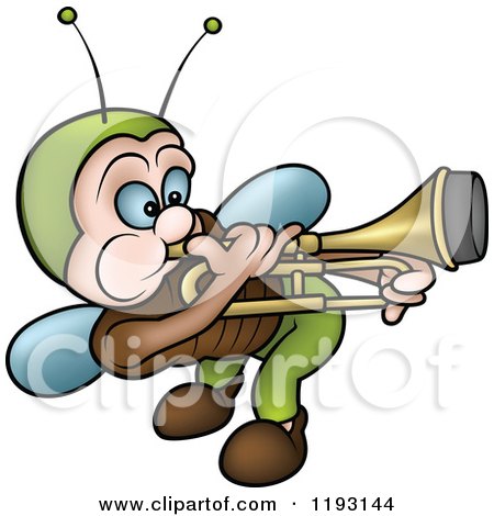 Cartoon of a Musical Bug Playing a Trombone - Royalty Free Vector Clipart by dero