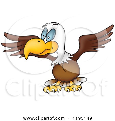 Cartoon of a Bald Eagle Stretching His Wings - Royalty Free Vector Clipart by dero