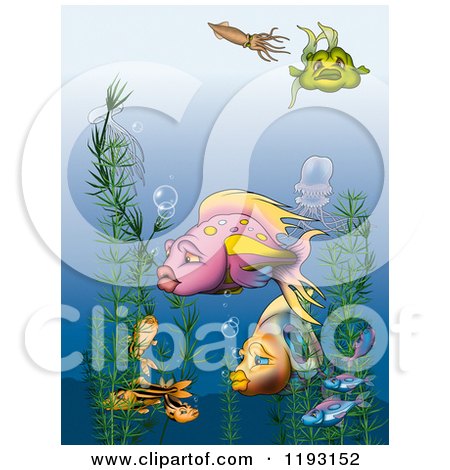 Clipart of Aquatic Plants and Fish Underwater - Royalty Free Illustration by dero