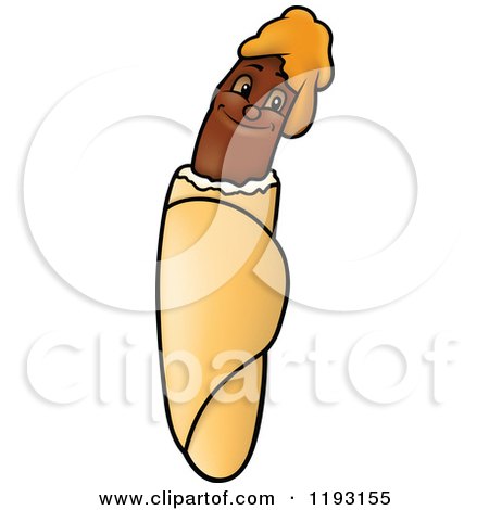Cartoon of a Happy Hot Dog with Mustard - Royalty Free Vector Clipart by dero