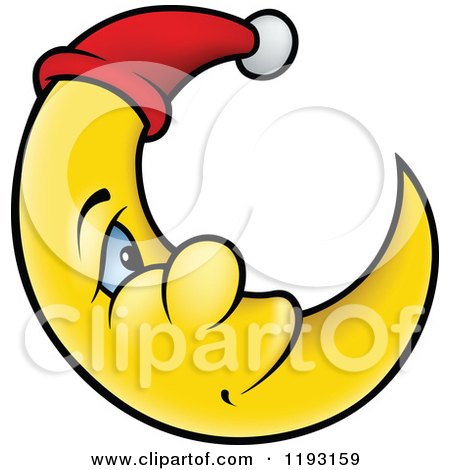 Cartoon of a Smiling Crescent Moon with a Night Cap - Royalty Free Vector Clipart by dero