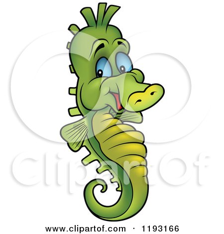 Cartoon of a Happy Green Seahorse with Blue Eyes - Royalty Free Vector Clipart by dero
