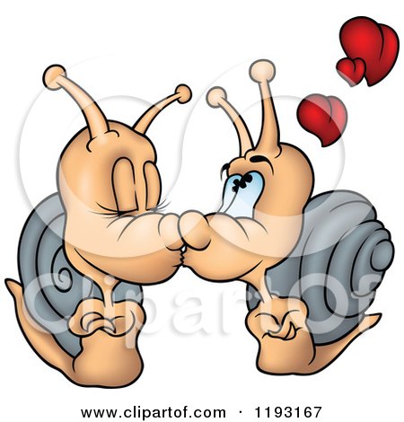Cartoon of a Smooching Snail Couple with Hearts - Royalty Free Vector Clipart by dero