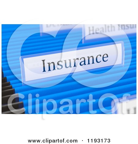 Clipart of a 3d Insurance Tag on a Hanging File Folder - Royalty Free CGI Illustration by stockillustrations