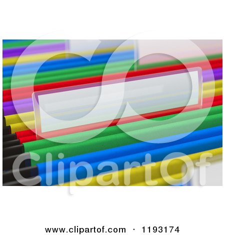 Clipart of 3d Blank Labels on Colorful Hanging File Folders in a Cabinet - Royalty Free CGI Illustration by stockillustrations
