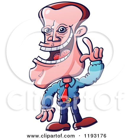Cartoon of a Businessman Holding up a Finger and Giving Advice - Royalty Free Vector Clipart by Zooco