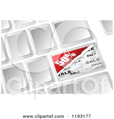 Clipart of a 3d Computer Keyboard with a Half off Sale Button - Royalty Free Vector Illustration by Andrei Marincas