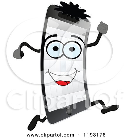 Clipart of a Happy Running Smart Phone Mascot - Royalty Free Vector Illustration by Andrei Marincas