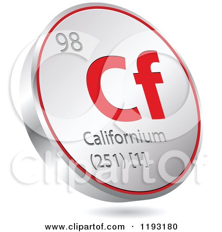 Clipart of a 3d Floating Round Red and Silver Californium Chemical Element Icon - Royalty Free Vector Illustration by Andrei Marincas