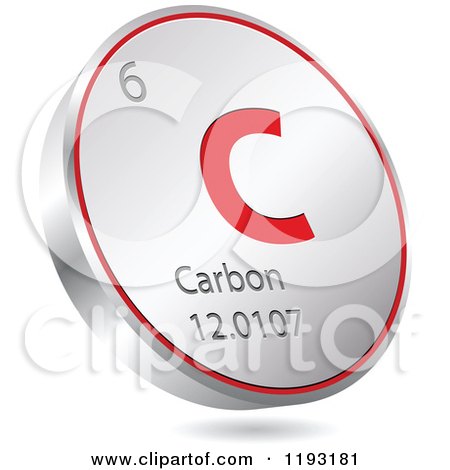 Clipart of a 3d Floating Round Red and Silver Carbon Chemical Element Icon - Royalty Free Vector Illustration by Andrei Marincas