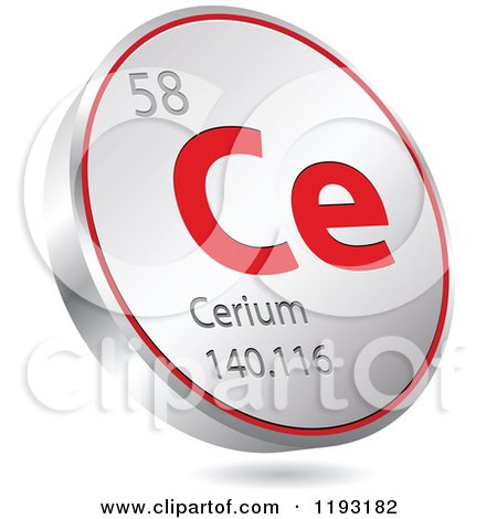 Clipart of a 3d Floating Round Red and Silver Cerium Chemical Element Icon - Royalty Free Vector Illustration by Andrei Marincas