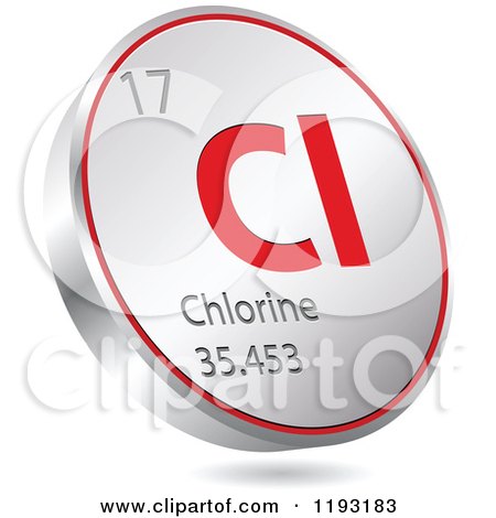 Clipart of a 3d Floating Round Red and Silver Chlorine Chemical Element Icon - Royalty Free Vector Illustration by Andrei Marincas
