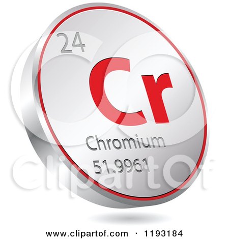 Clipart of a 3d Floating Round Red and Silver Chromium Chemical Element Icon - Royalty Free Vector Illustration by Andrei Marincas
