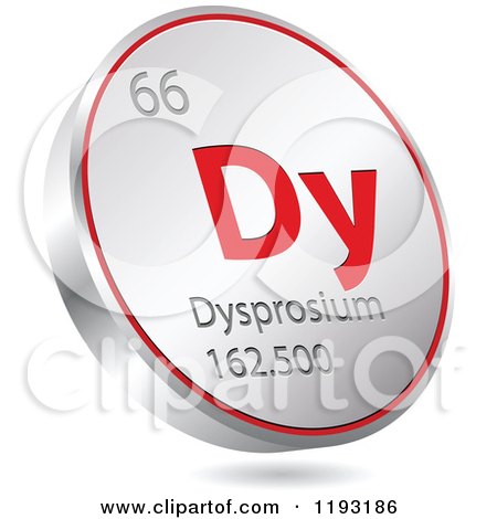 Clipart of a 3d Floating Round Red and Silver Dysprosium Chemical Element Icon - Royalty Free Vector Illustration by Andrei Marincas