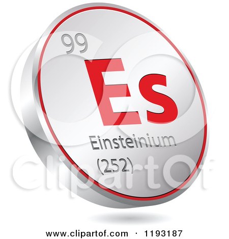 Clipart of a 3d Floating Round Red and Silver Einsteinium Chemical Element Icon - Royalty Free Vector Illustration by Andrei Marincas