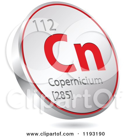 Clipart of a 3d Floating Round Red and Silver Copernicium Chemical Element Icon - Royalty Free Vector Illustration by Andrei Marincas