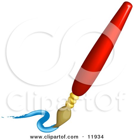 Red Paintbrush Painting a Blue Squiggle Clipart Illustration by AtStockIllustration
