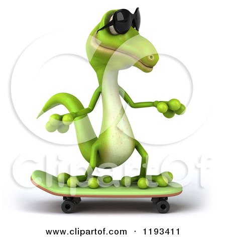 Clipart of a 3d Gecko Wearing Sunglasses and Skateboarding - Royalty Free CGI Illustration by Julos