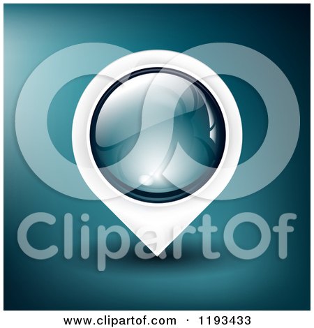 Clipart of a Reflective Map Pointer Pin over Blue - Royalty Free Vector Illustration by TA Images