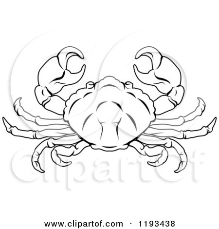 Clipart of a Black and White Line Drawing of the Cancer Crab Zodiac Astrology Sign - Royalty Free Vector Illustration by AtStockIllustration