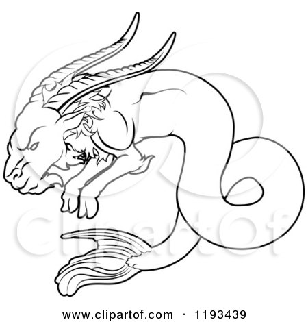 Clipart of a Black and White Line Drawing of the Capricorn Zodiac Astrology Sign - Royalty Free Vector Illustration by AtStockIllustration