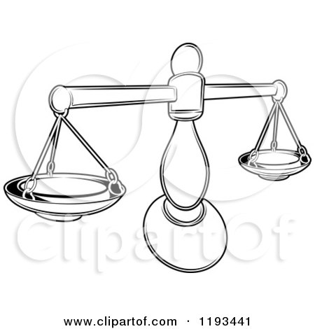 Clipart of a Black and White Line Drawing of the Libra Scales Zodiac Astrology Sign - Royalty Free Vector Illustration by AtStockIllustration