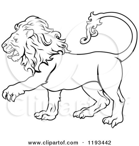 Clipart of a Black and White Line Draing of the Leo Lion Zodiac Astrology Sign - Royalty Free Vector Illustration by AtStockIllustration