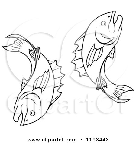 Clipart of a Black and White Line Drawing of the Pisces Fish Zodiac Astrology Sign - Royalty Free Vector Illustration by AtStockIllustration