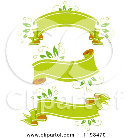 Cartoon of Blank Green Leafy Eco Ribbon Banners - Royalty Free Vector Clipart by BNP Design Studio