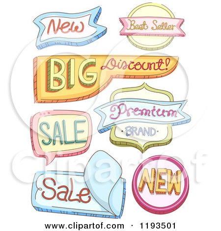 Cartoon of Colorful Shaped Retail Store Labels - Royalty Free Vector Clipart by BNP Design Studio