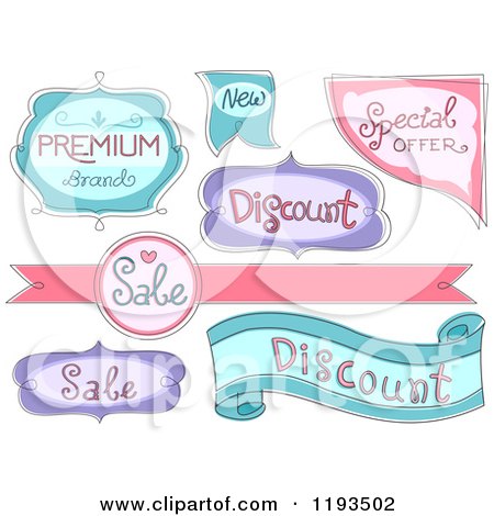 Cartoon of Pink Purple and Blue Retail and Sale Label Designs - Royalty Free Vector Clipart by BNP Design Studio