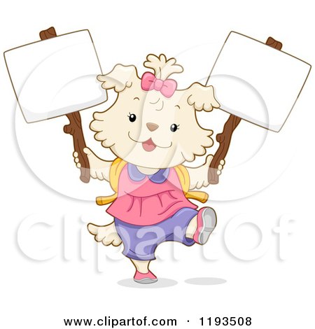 Cartoon of a Cute Dog Student Girl Holding Two Signs - Royalty Free Vector Clipart by BNP Design Studio