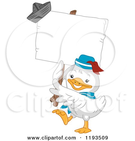 Cartoon of a Cute Sailor Duck Holding a Sign - Royalty Free Vector Clipart by BNP Design Studio