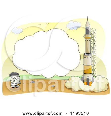 Cartoon of a Frame and Scientist Launching a Rocket - Royalty Free Vector Clipart by BNP Design Studio