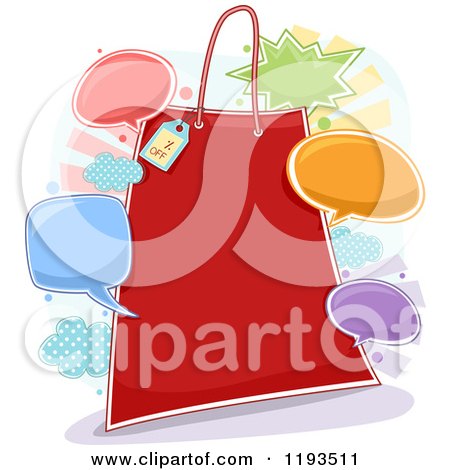 Cartoon of a Red Retail Shopping Bag Frame with Chat Balloons - Royalty Free Vector Clipart by BNP Design Studio