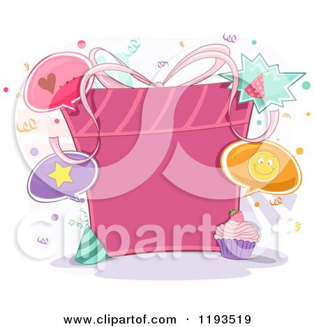 Cartoon of a Pink Birthday Gift with Copyspace - Royalty Free Vector Clipart by BNP Design Studio