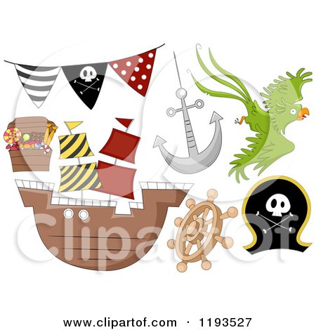 Cartoon of Pirate Birthday Party Design Elements 2 - Royalty Free Vector Clipart by BNP Design Studio