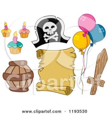 Cartoon of Pirate Birthday Party Design Elements - Royalty Free Vector Clipart by BNP Design Studio