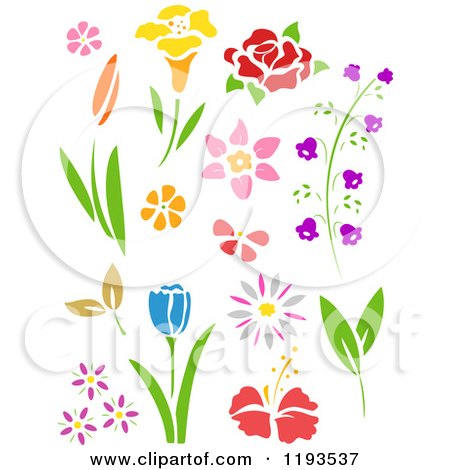 Cartoon of Stencil Styled Flowers - Royalty Free Vector Clipart by BNP Design Studio