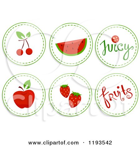 Cartoon of Sticker Styled Red Fruit Icons - Royalty Free Vector Clipart by BNP Design Studio