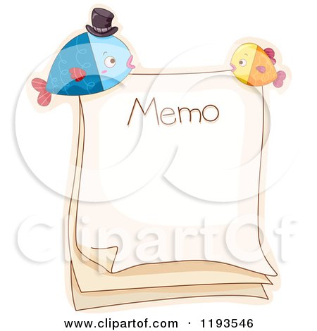 Cartoon of a Memo Page with Fish Magnets - Royalty Free Vector Clipart by BNP Design Studio