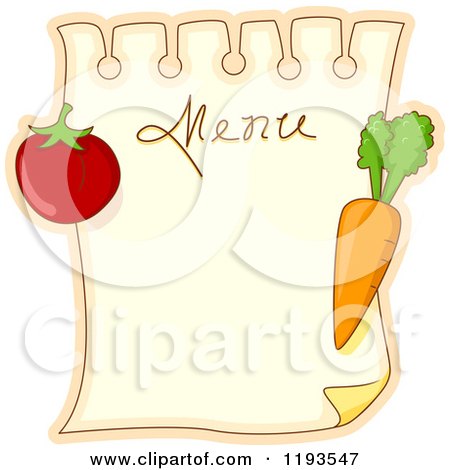 Cartoon of a Menu Page with Tomato and Carrot Magnets - Royalty Free Vector Clipart by BNP Design Studio
