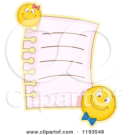 Cartoon of a Memo Page with Male and Female Emoticon Smiley Magnets - Royalty Free Vector Clipart by BNP Design Studio