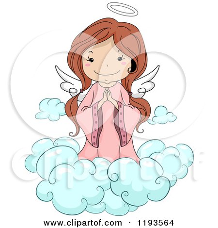 Cartoon of a Cute Angel Girl Praying on a Cloud - Royalty Free Vector Clipart by BNP Design Studio