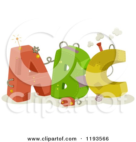Cartoon of Colorful Mechanical ABC Letters with Gears and Wires - Royalty Free Vector Clipart by BNP Design Studio