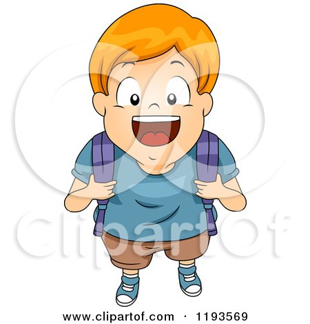 Cartoon of a Happy Red Haired Caucasian Boy Holding His Backpack Straps and Looking up - Royalty Free Vector Clipart by BNP Design Studio