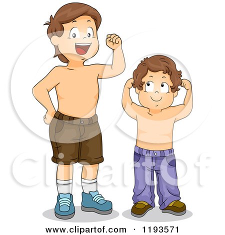 Cartoon of a Big and Little Brother Flexing Thier Muscles - Royalty Free Vector Clipart by BNP Design Studio