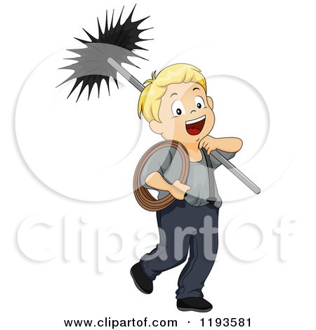 Cartoon of a Happy Blond Caucasian Chimney Sweep Boy - Royalty Free Vector Clipart by BNP Design Studio
